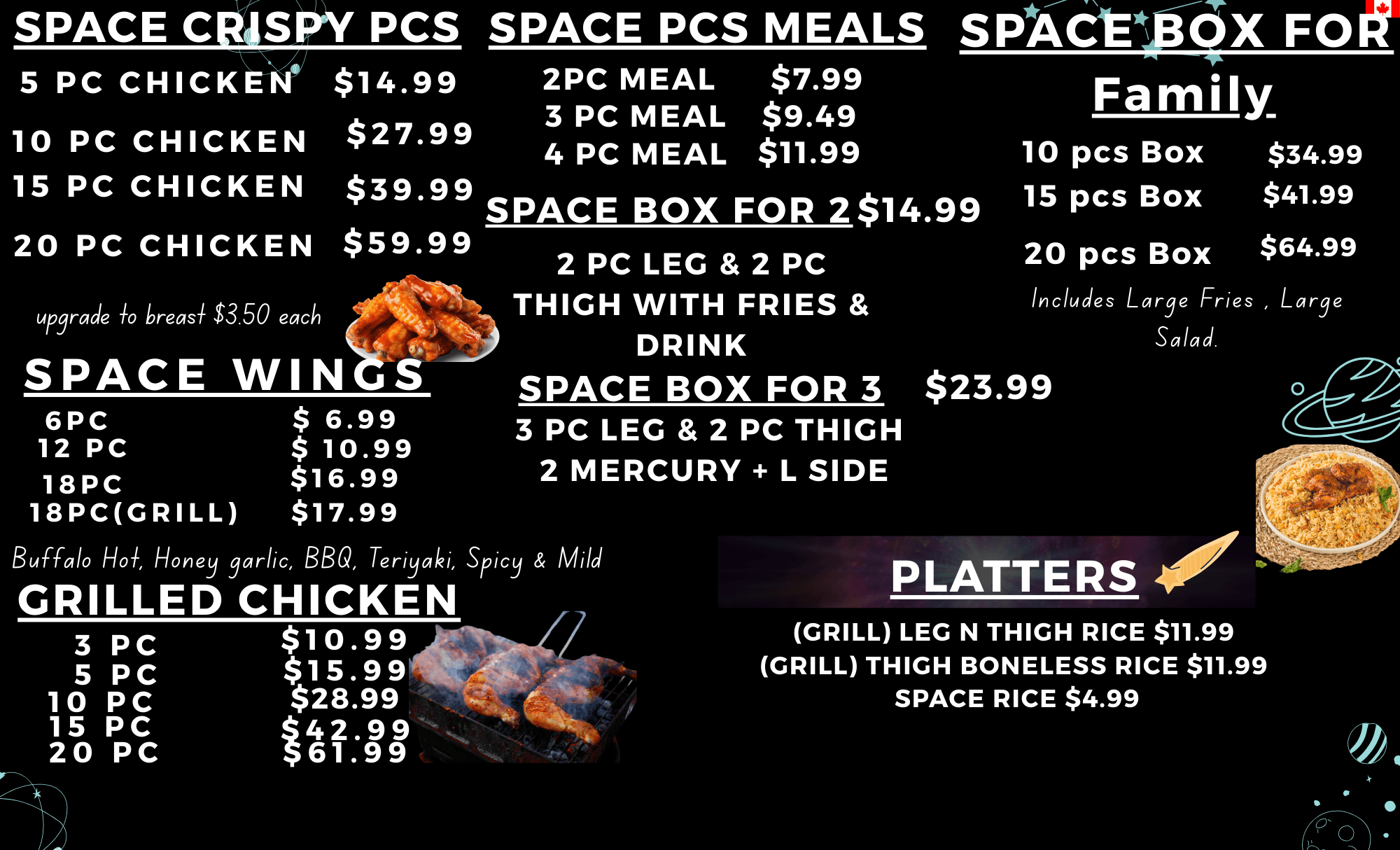 Space Chicken Menu Page 2